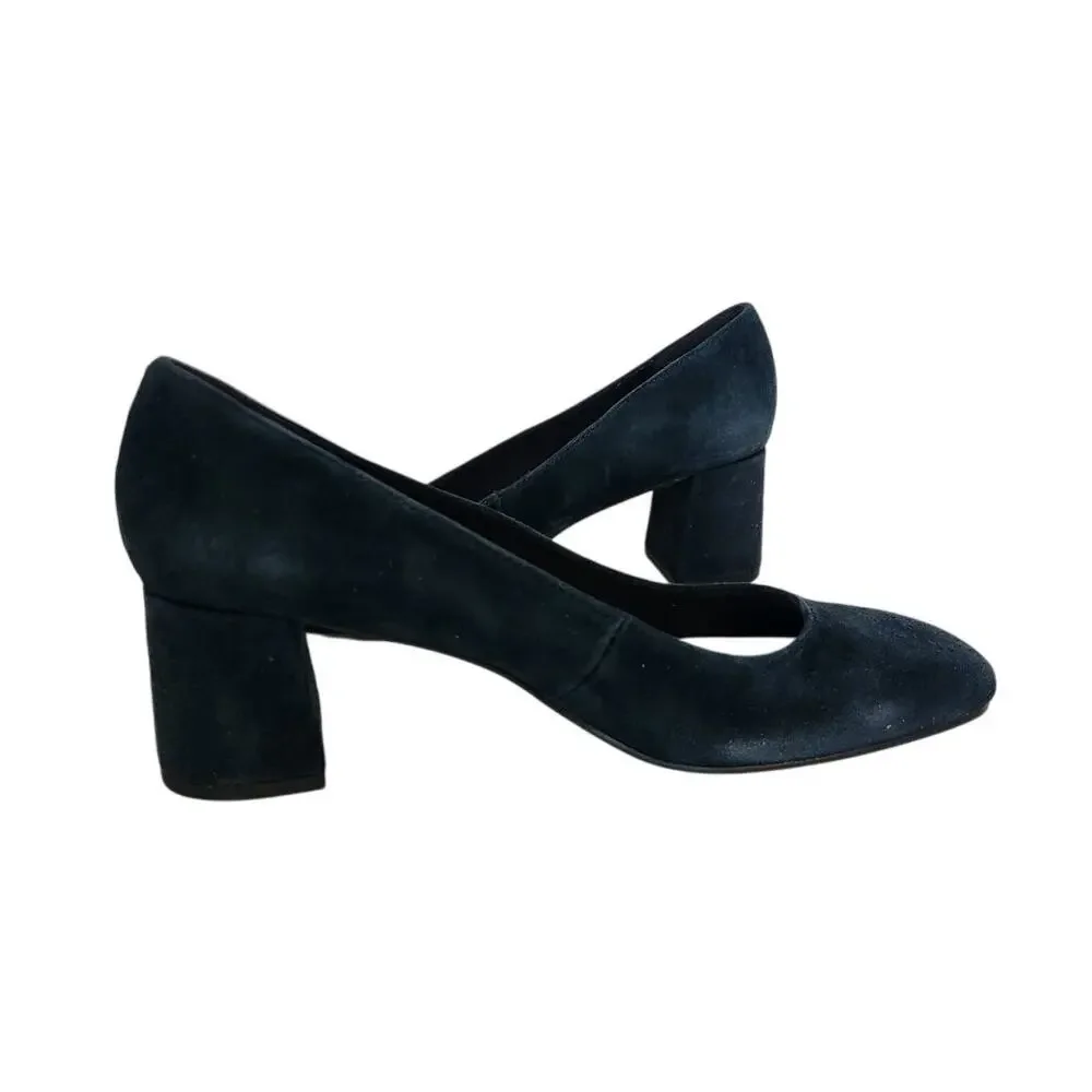 New Bella Vita Jillian Women's Block Heel Square Toe Navy Suede Pumps 8.5M